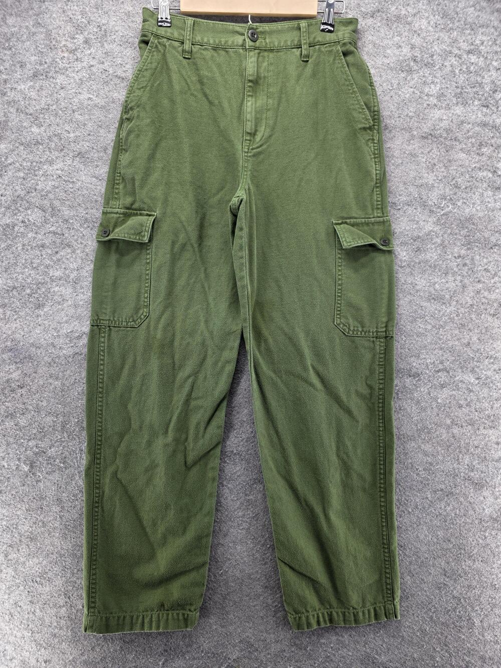 Madewell Pants Womens 27 Green Cargo Twill Relaxed Pockets Cuffed Zip 28 In